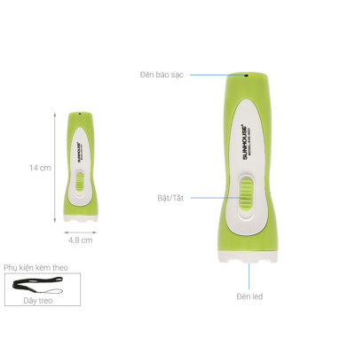 Đèn Pin Tay Cầm Cỡ Nhỏ Sunhouse SHE-4051 - Trắng Xanh Lá