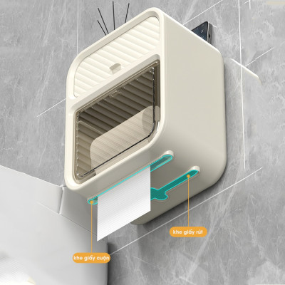 Hộp Đựng Giấy Vệ Sinh 2 tầng có kệ để diện thoại dán tường chất liệu ABS + PP cao cấp chống nước có ngăn kéo để đồ và kệ để điện thoại, Kệ treo tường đa năng Kitchen