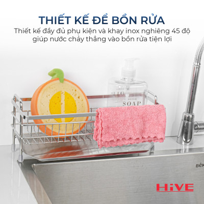 Rổ đựng dụng cụ rửa chén HiVE 304 wide rack_ Kèm Hộp nhựa + Khay inox