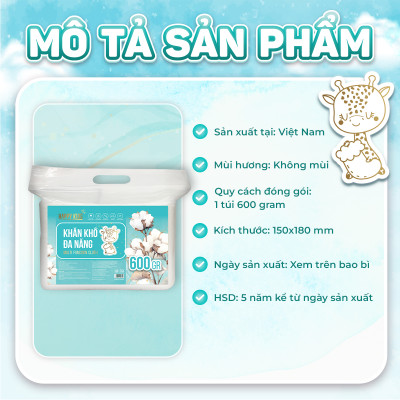 Combo 3 khăn vải khô đa năng HappyKids EcoWipes 600/900GR túi siêu tiết kiệm không chất tẩy trắng