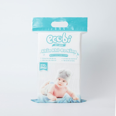 Thùng 03 túi khăn vải khô đa năng cho bé EcoWipes túi 270 tờ 345g mềm mịn dai thấm hút tốt