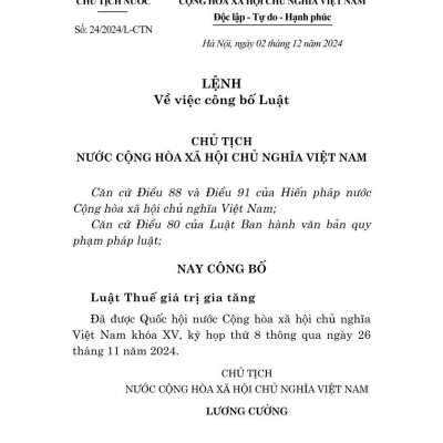 Luật Thuế giá trị gia tăng năm 2024