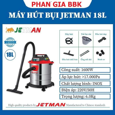 [chính hãƞg] Máy hút bụi KHÔ ƯỚT JETMAN 18L CÔNG SUẤT 1600W, CÓ CHỨC NĂNG THỔI, 100% DÂY ĐỒNG