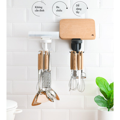 Móc dán tường lớn có thanh đỡ để đồ vật nặng - Dán trần nhà hay kệ tủ - Có thể treo ngược - Chùm móc tròn có nhiều móc con - Màu đen - Màu trắng - Màu xám