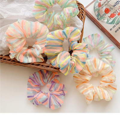 Dây buộc tóc Scrunchie kẻ ngang mầu sắc dễ thương HD83
