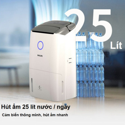 Máy hút ẩm kiêm lọc không khí cao cấp Philips DE5205/00 Cảm biến chất lượng không khí: 4 màu cho diện tích 31-40（㎡ ) - HÀNG NHẬP KHẨU