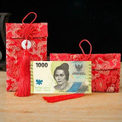 Túi gấm màu vàng loại 1000 Indonesia mới sưu tầm, làm quà tặng