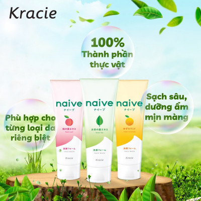 Sữa Rửa Mặt Sạch Sâu Chiết Xuất Lá Đào Kracie Naive Face Wash (Peach Leaf) - Tuýp 130G
