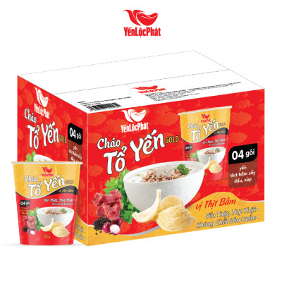 Cháo Tổ Yến Gold Yến Lộc Phát Thịt Bằm - Ăn liền - Ly 50Gr - Thùng 24 Ly