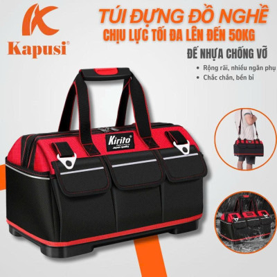Túi đựng đồ nghề cao cấp đế nhựa chống vỡ, vải 3 lớp chống đam thủng màu xanh đen