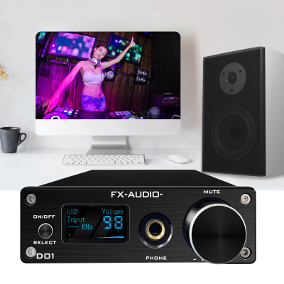 Bộ Giải Mã FX-Audio DAC D01 32 Bit/768Khz/ DSD512 Bluetooth 5.0 USB and Headphone Amplifier HiFi Stereo Digital to Analogue ES9038Q2M/XMOS XU208 Support APTX/HD/LDAC/DSD.512 with 6.35mm to 3.5mm Headphone Converter - Hàng Chính Hãng