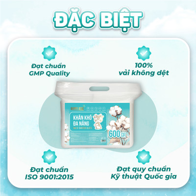 Combo 3 khăn vải khô đa năng HappyKids EcoWipes 600/900GR túi siêu tiết kiệm không chất tẩy trắng