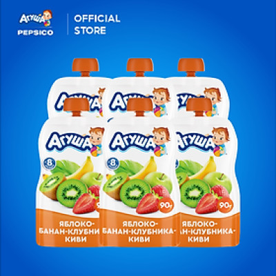 Combo 6 Gói Trái cây nghiền vị táo, chuối, dâu tây và kiwi Agusha 90g/gói dành cho bé từ 6 tháng trở lên