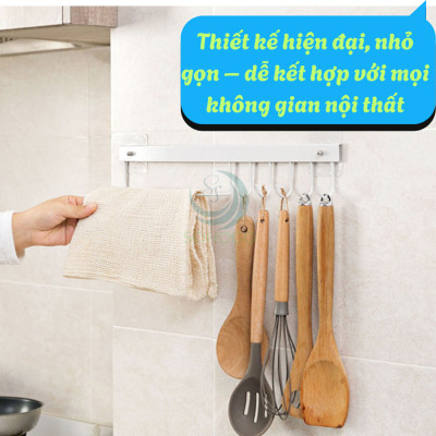 Móc Treo Tường Dán Đa Năng 6 Móc -Giá Treo Dụng Cụ Nhà Bếp Dán Tường Không Cần Khoan -Kệ Treo Khăn Và Dụng Cụ Nấu Ăn Gọn Gàng Tiện Dụng -Móc Treo Tường Chống Thấm Cho Phòng Bếp / Nhà Tắm -Thanh Treo Nhà Bếp Dán Tường Siêu Chắc -Móc Treo Đa Năng