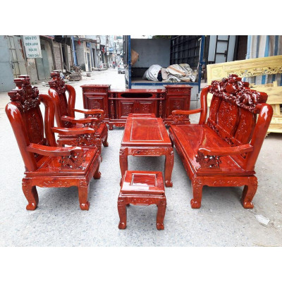 Bộ bàn ghế trạm nghê đỉnh gỗ xà cừ