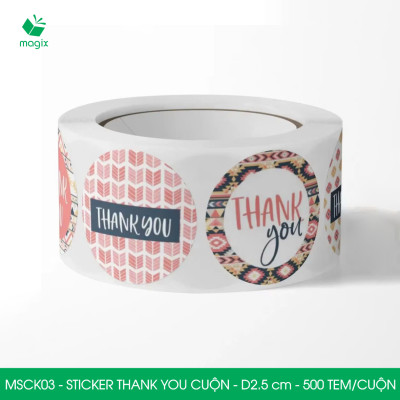 MSCK03 - D2.5 cm - 1 Cuộn 500 sticker thank you tròn, nhãn dán thank you, tem dán cảm ơn
