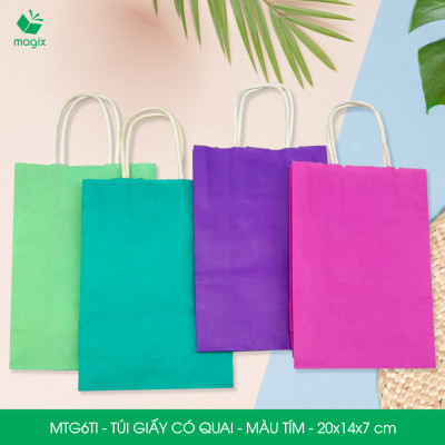 MTG6TI - 20x14x7 cm - Combo 25 túi giấy có quai màu tím