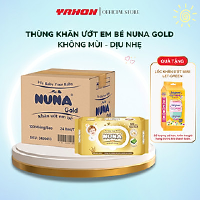 Thùng Khăn Ướt Em Bé NUNA Gold Không Mùi 100 Miếng/Bao, 24 Bao/Thùng