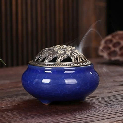 Lư sứ đốt trầm hương, xông đốt phong thủy cao cấp- Tặng tri ân 1 hộp 40 nhang vòng trầm hương thắp bàn thờ , xông nhà, thanh lọc không khí, tẩy uế nhà cửa