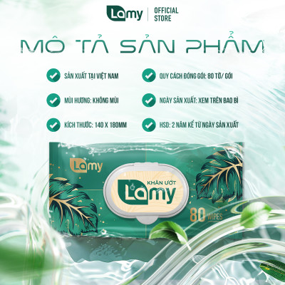 Khăn ướt Lamy gói 80 tờ không mùi không cồn không chất tẩy trắng an toàn cho bé