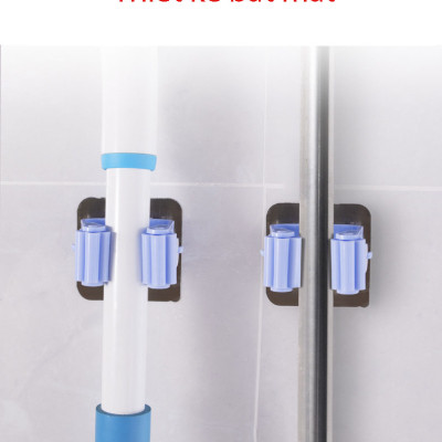 Bộ 2 móc treo chổi, cây lau nhà dụng cụ tẩy rửa nhà tắm dán tường chống khuẩn tiết kiệm không gian chịu lực tối đa 5Kg