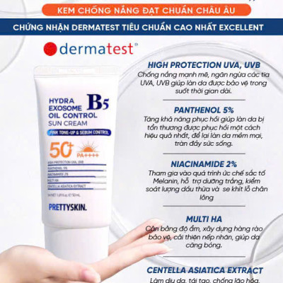 Kem chống nắng nâng tông, kiểm soát dầu nhờn Pretty Skin Multi Hydra B5 Exosome Oil Control Sun Cream Hàn Quốc 50ml