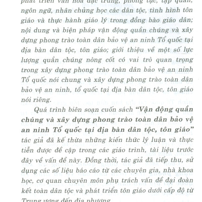 Vận Động Quần Chúng Và Xây Dựng Phong Trào Toàn Dân Bảo Vệ An Ninh Tổ Quốc Tại Địa Bàn Dân Tộc, Tôn Giáo
