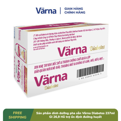 Thùng sản phẩm dinh dưỡng pha sẵn Värna Diabetes 237ml (12 Hộp giấy) - GI 26,9 Hỗ trợ ổn định đường huyết