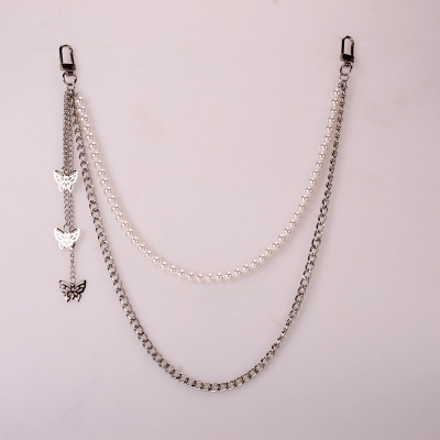 Xích đeo quần 2 lớp phong cách Harajuku cá tính hip hop đường phố chuỗi ngọc trai cánh bướm