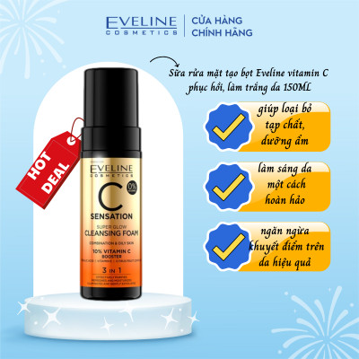 [Deal hè 69k] Sữa rửa mặt tạo bọt Eveline vitamin C phục hồi làm trắng da 150ML