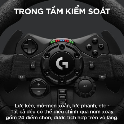 Bộ vô lăng & bàn đạp chơi game đua xe Logitech G923 - Phản hồi lực TRUEFORCE, tay cầm bọc da cao cấp, tương thích PS5, PS4, PC, Mac - Hàng Chính Hãng 