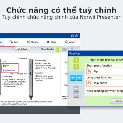 Bút trình chiếu Bluetooth dùng cho màn hình tương tác, LED Norwii N10S Pro laser màu xanh. HÀNG CHÍNH HÃNG CÓ BẢO HÀNH !!!