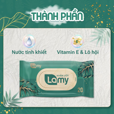 Khăn ướt LAMY 20 tờ cao cấp dành cho em bé không cồn không parabens an toàn cho da nhạy cảm