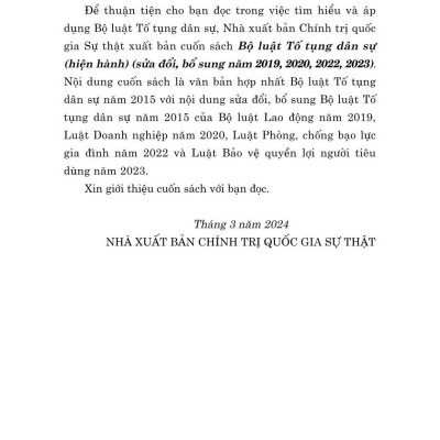 Bộ luật tố tụng dân sự ( bản in 2024)