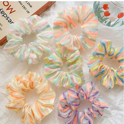 Dây buộc tóc Scrunchie kẻ ngang mầu sắc dễ thương HD83