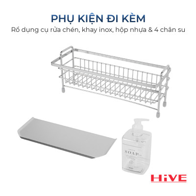 Rổ đựng dụng cụ rửa chén HiVE 304 wide rack_ Kèm Hộp nhựa + Khay inox