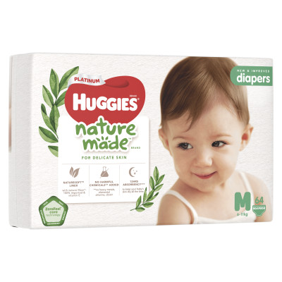 Tã/Bỉm dán Huggies Platinum NatureMade M64/L54/XL44 - Gói Jumbo - Hàng chính hãng