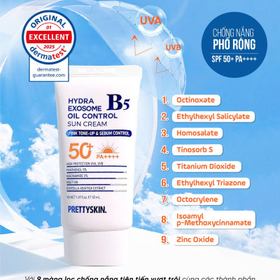 Kem chống nắng nâng tông, kiểm soát dầu nhờn Pretty Skin Multi Hydra B5 Exosome Oil Control Sun Cream Hàn Quốc 50ml