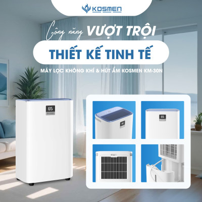 Máy Lọc Không Khí Và Hút Ẩm Kosmen KM-30N, Lọc Chuyên Sâu, Kết Nối Wifi Bằng App - Hàng Chính Hãng