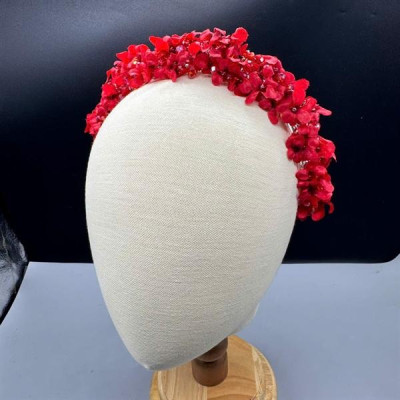 Băng đô cài tóc hoa nhí đỏ đính hạt pha lê mẫu mới