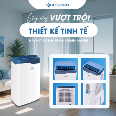 Máy Hút Ẩm Dân Dụng Kosmen KM-20N - Thích Hợp Không Gian 80m2 - Hàng Chính Hãng Bảo Hành 24 Tháng