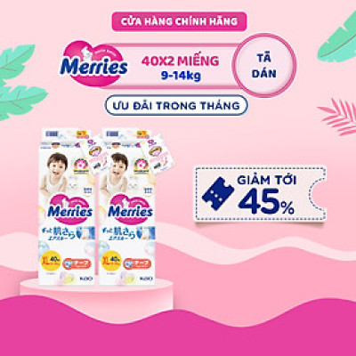 Combo 2 Tã/bỉm dán Merries Đủ Size NB76/S70/M56/L48/XL40
