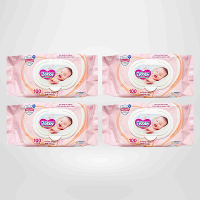 Combo 4 gói khăn ướt Bobby Care có hương 100 tờ
