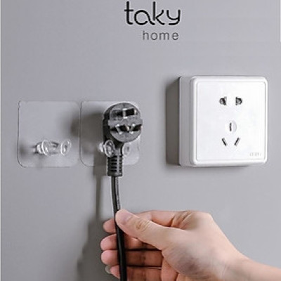 10 Móc Dán Tường Treo Phích Cắm Điện, Móc Dính Tường Trong Suốt, Móc Gài Các Loại Phích Cắm Điện. TakyHome 4000Set10