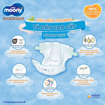 [CỘNG 4 MIẾNG] Tã dán Moony cao cấp L54+4 - Nhập khẩu từ Nhật Bản