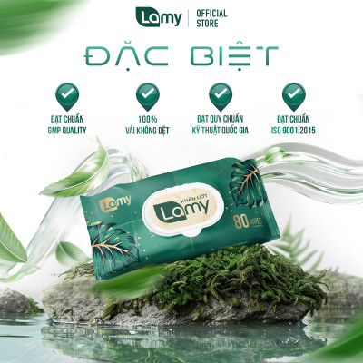Khăn ướt Lamy gói 80 tờ không mùi không cồn không chất tẩy trắng an toàn cho bé