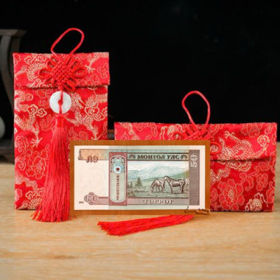 Túi gấm màu cam loại 50 Mông Cổ sưu tầm, làm quà tặng