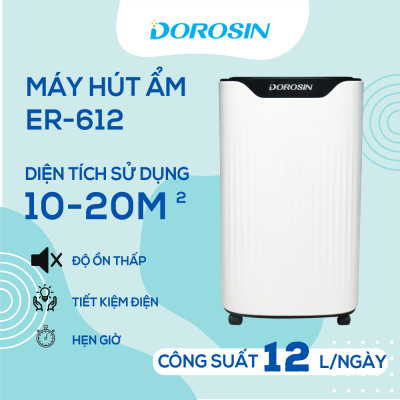 Máy hút ẩm gia dụng chính hãng Dorosin Airko 614 hàng chính hãng (15-35m2)/Công suất hút ẩm 14 lít /ngày - Cảm biến điện tử thông minh - Độ ồn thấp