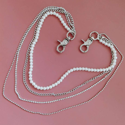 Dây đeo thắt lưng body chain belt xích phối đá và ngọc trai nhiều tầng lớp nổi bần bật