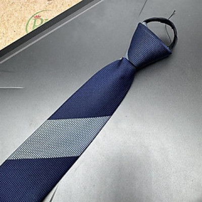 Cà vạt nam mẫu thắt sẵn dây kéo bản nhỏ 6cm màu xanh đen kẻ xanh lớn